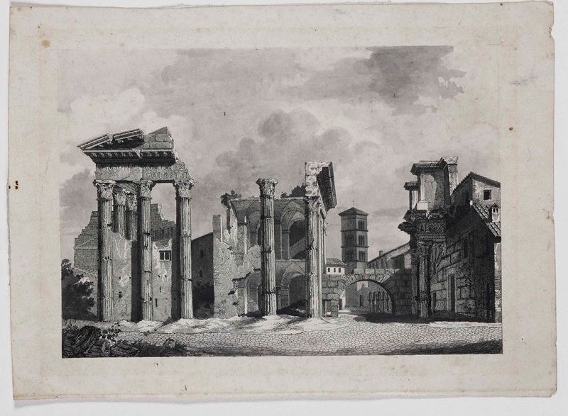 Luigi Querena, attr Rovine  - china e acquerello su carta - Asta Occasioni d'Antiquariato - Cambi Casa d'Aste