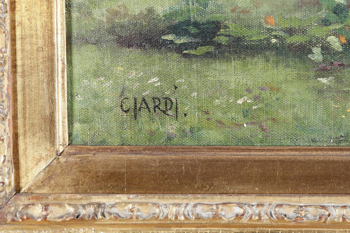 Guglielmo Ciardi - Veduta Collinare con Figure