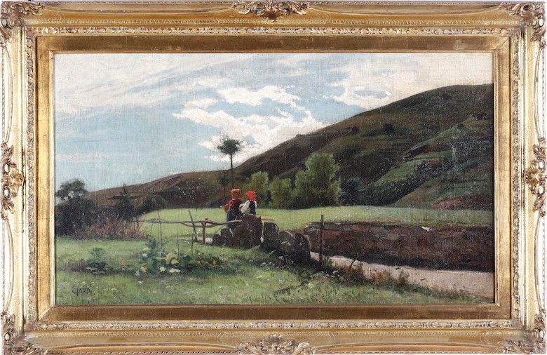 Guglielmo Ciardi - Veduta Collinare con Figure