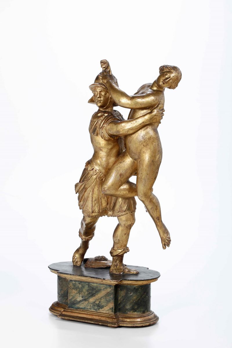 Ratto delle Sabine. Legno Dorato e Dipinto. Arte Barocca Italiana, Inizio del XVII Secolo, Seguac...