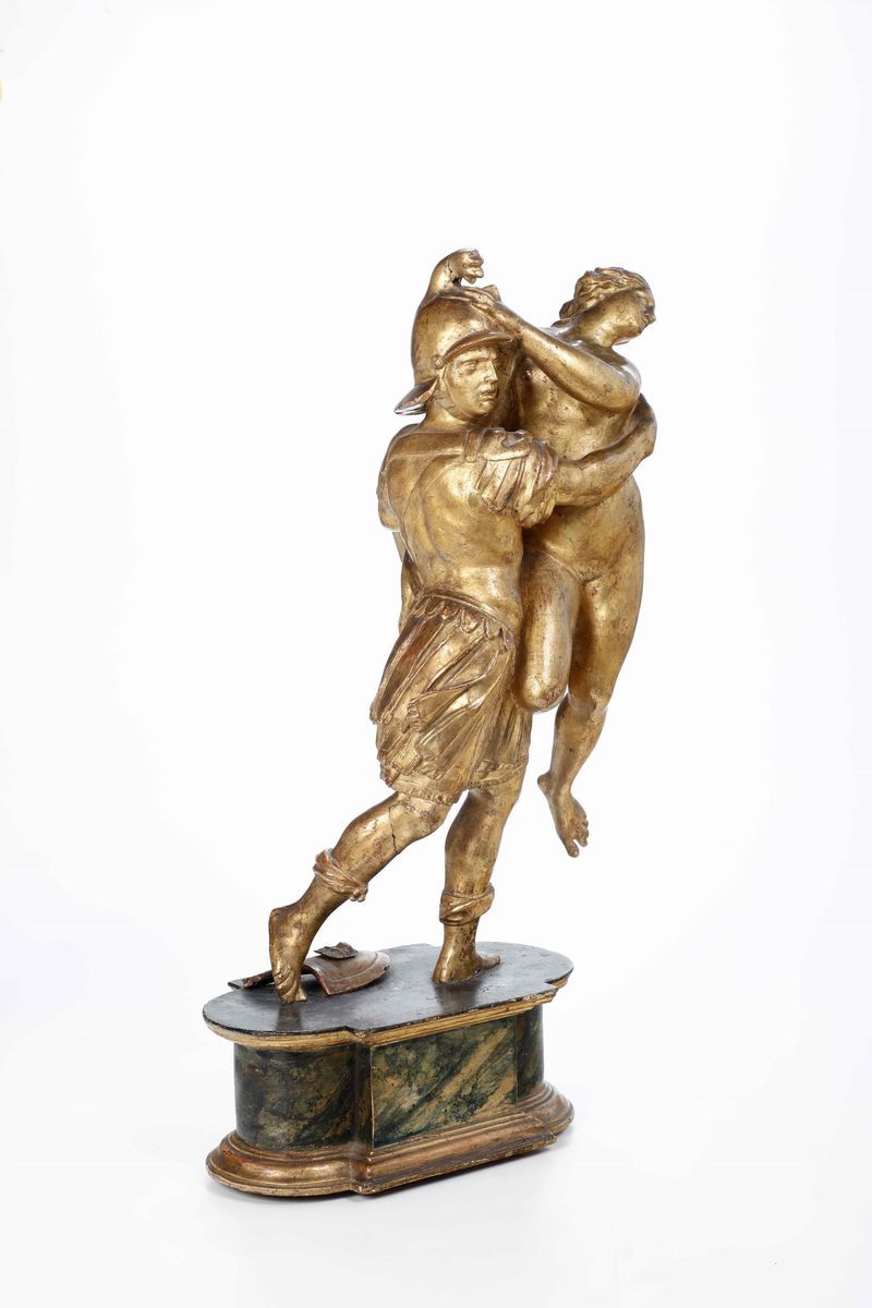 Ratto delle Sabine. Legno Dorato e Dipinto. Arte Barocca Italiana, Inizio del XVII Secolo, Seguac...