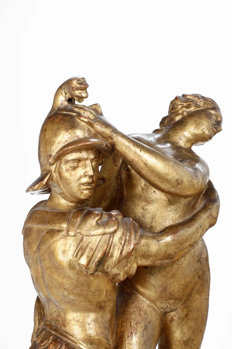 Ratto delle Sabine. Legno Dorato e Dipinto. Arte Barocca Italiana, Inizio del XVII Secolo, Seguac...