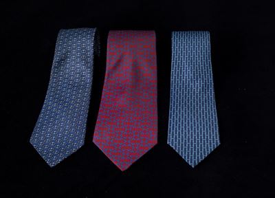 Lotto di 3 Cravatte Vintage in Seta Hermes Blu e Rosso