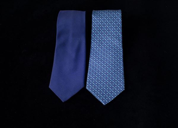 Lotto di 2 cravatte Vintage in seta Alain Figaret fondo blu