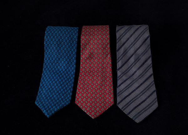 Lotto di 3 cravatte Vintage disegni e tessuti misti