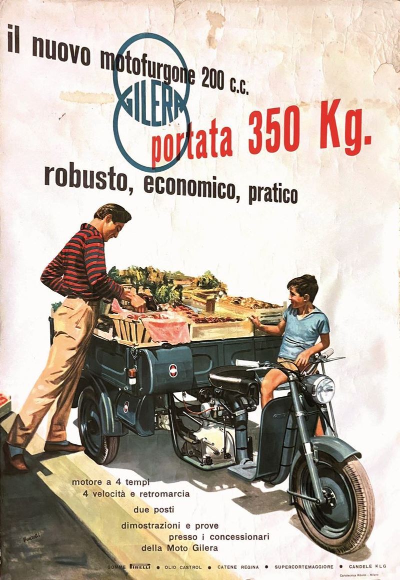 Ponzelli : Il nuovo motofurgone 200 c.c Gilera  - Auction Vintage Posters - Cambi Casa d'Aste