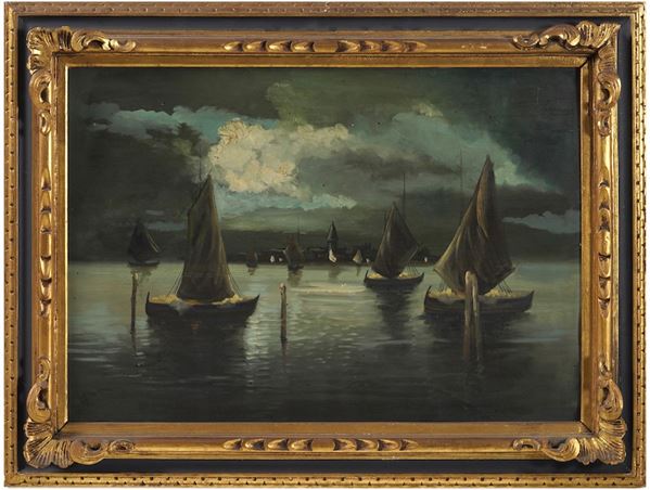 Anonimo del XIX-XX secolo Velieri in notturno