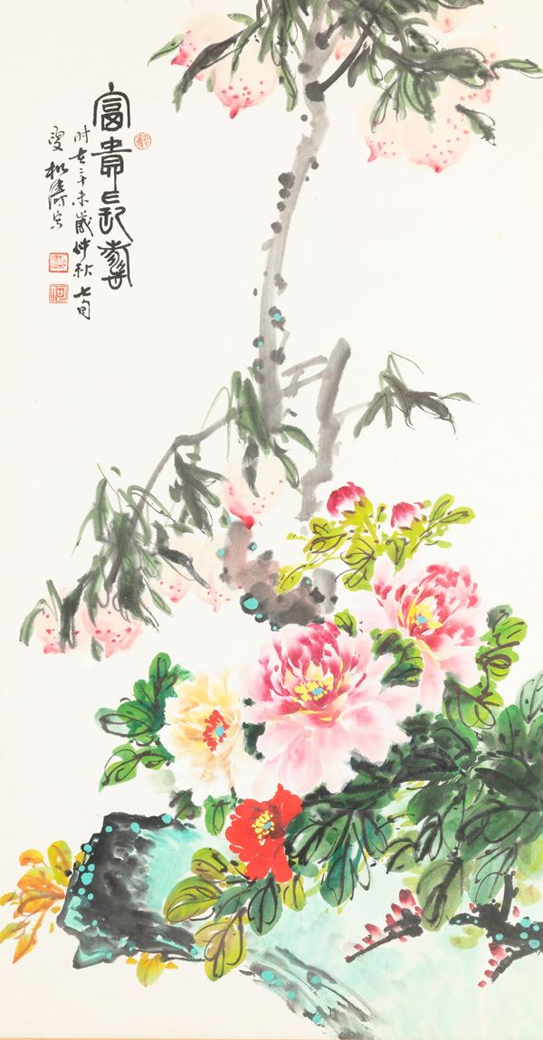 Due dipinti su carta raffiguranti soggetti naturalistici, Cina, XX secolo