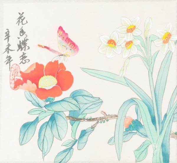 Lotto composto da sei dipinti su seta raffiguranti soggetti naturalistici con iscrizioni, Cina, Repubblica, XX secolo