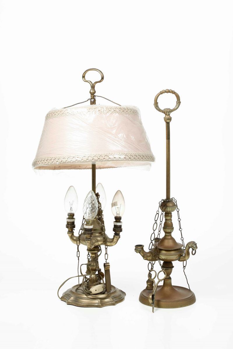 Coppia di lucerne in metallo dorato  - Auction Antique April | Cambi Time - Cambi Casa d'Aste