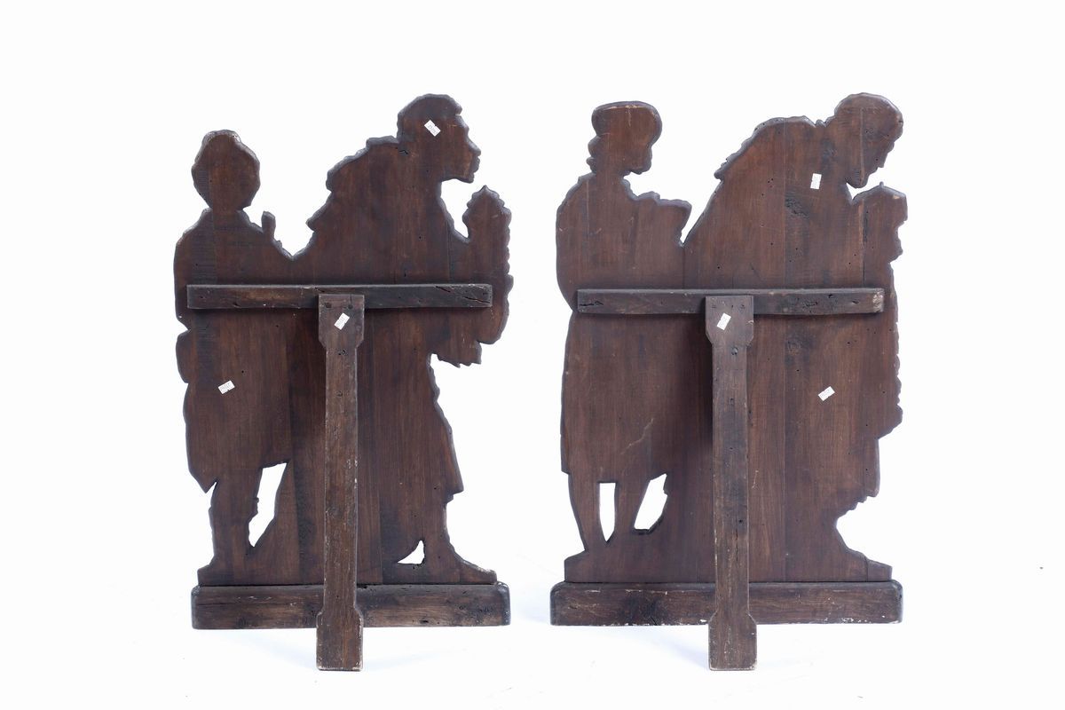 Re Magi Baldassarre e Gaspare. Due Silhouettes. Cartone Dipinto e Dorato Applicato su Tavola. XIX...