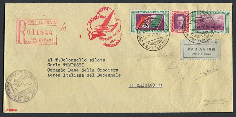 1933, Regno d'Italia, Posta Aerea, Crociera Nord Atlantica.  - Asta Filatelia e Storia Postale - Cambi Casa d'Aste