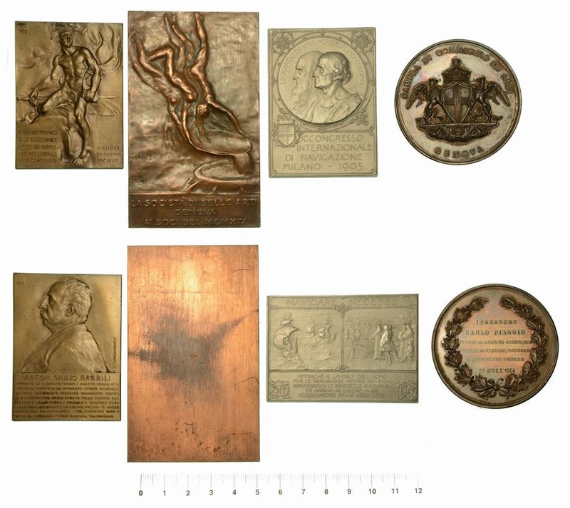 ITALIA. Lotto di una medaglia e tre placchette in bronzo e metallo bianco.  - Auction Numismatics - Cambi Casa d'Aste