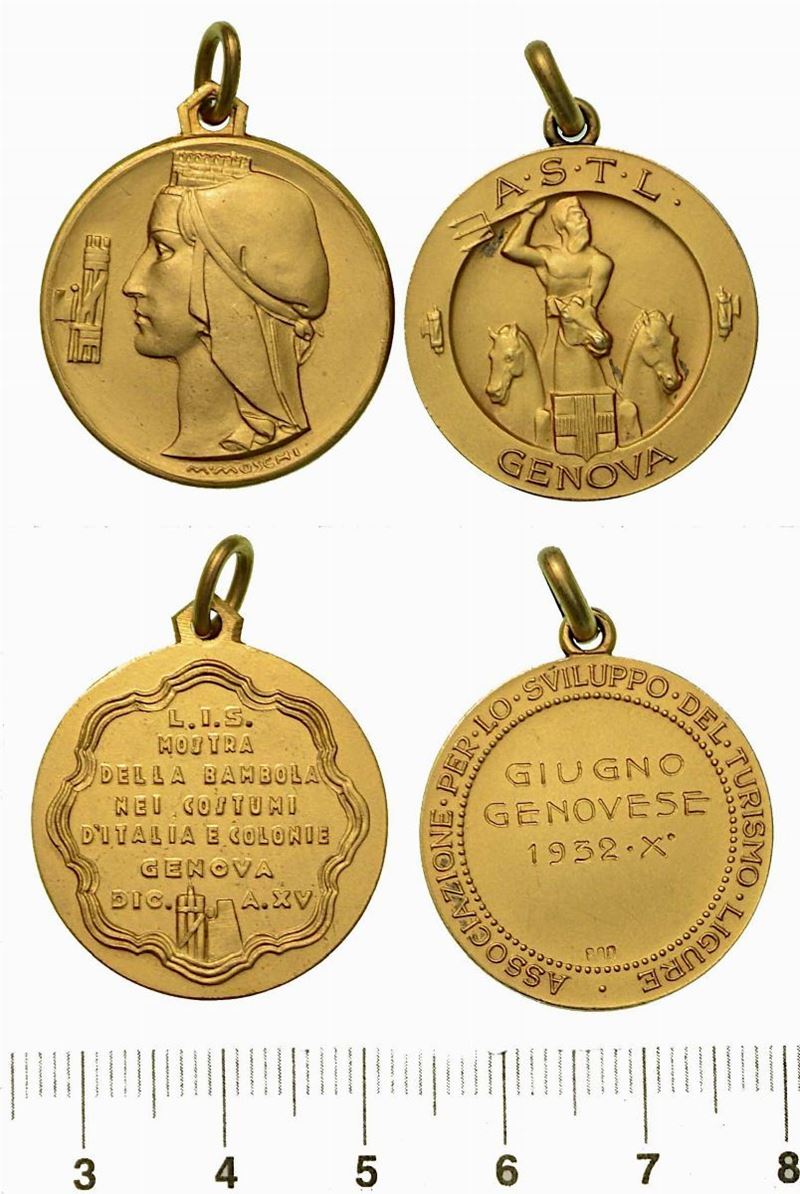 REGNO D'ITALIA. Lotto di due medaglie con anello originale in bronzo dorato.  - Asta Numismatica - Cambi Casa d'Aste