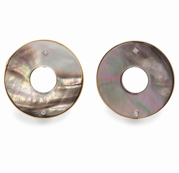 Pair of mother-of-pearl and diamond earrings