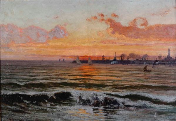 Andrea Figari - Porto a sera, 1901