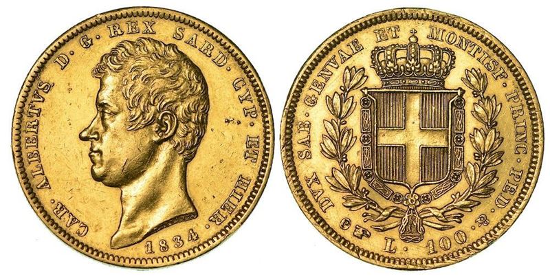 REGNO DI SARDEGNA. CARLO ALBERTO DI SAVOIA, 1831-1849. 100 Lire 1834. Torino.  - Auction Numismatics - Cambi Casa d'Aste