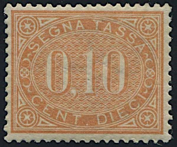 1869, Regno d’Italia, Segnatasse. 10 cent. bruno-arancio (S. 2).