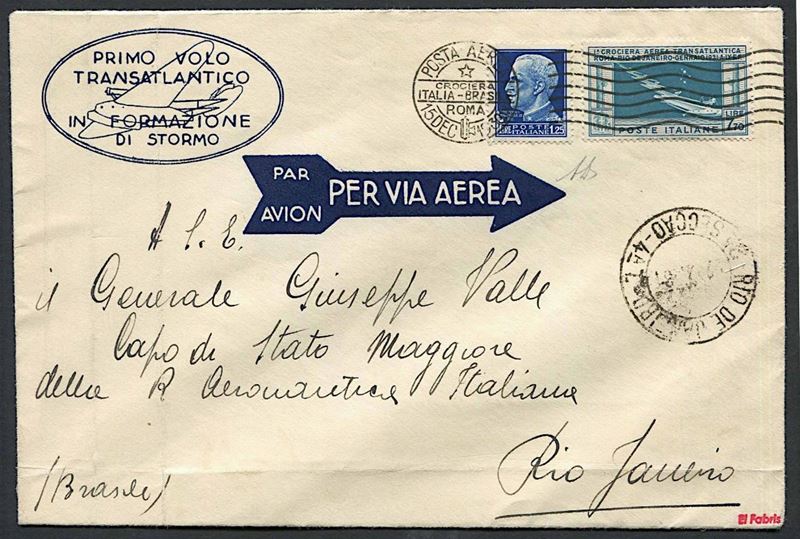 1930, Regno d’Italia, Posta Aerea, aerogramma del 15/12/1930 da Roma per Rio de Janeiro.  - Auction Philately - Cambi Casa d'Aste