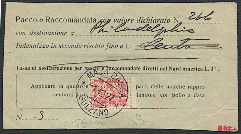 1926, Regno d’Italia, Francobolli Assicurativi.  - Asta Filatelia e Storia Postale - Cambi Casa d'Aste