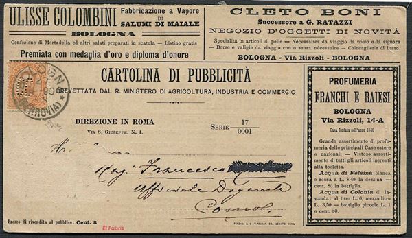 1889, Regno d’Italia, cartolina di Pubblicità da 20 centesimi.