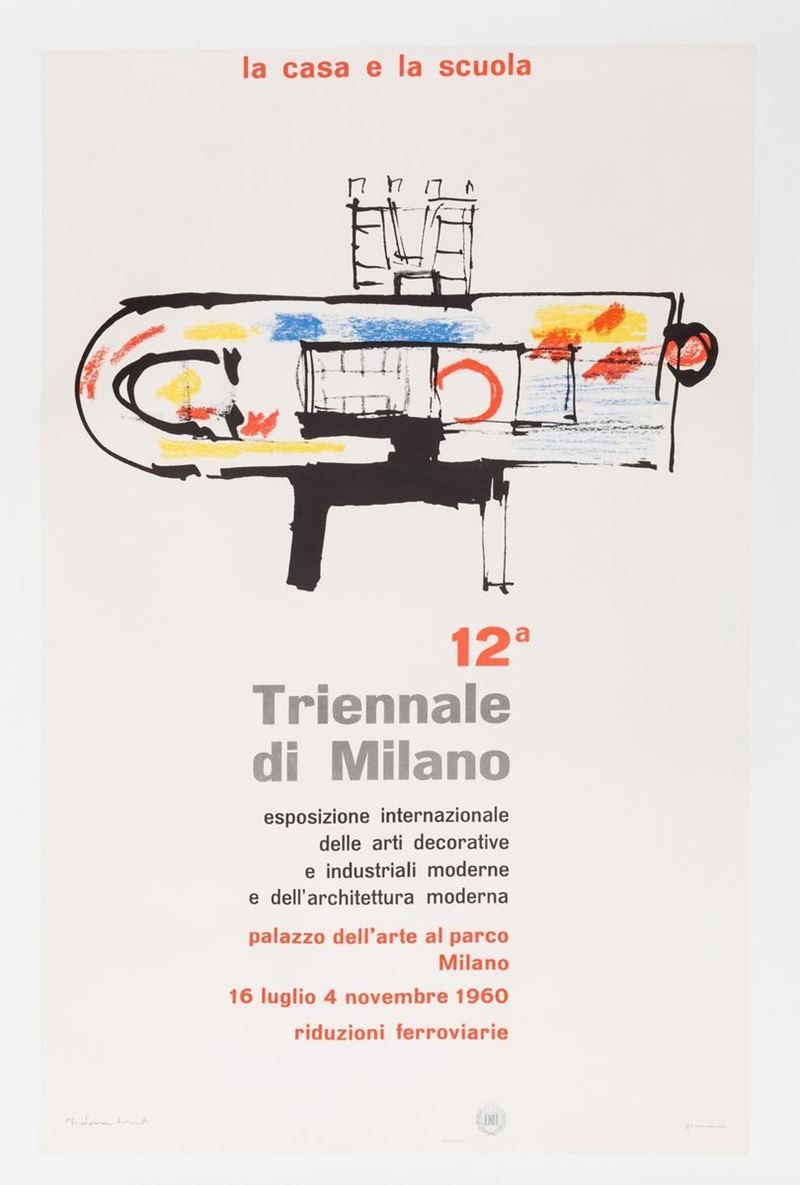 Roberto Sambonet : 12a Triennale Milano- la casa e la scuola  - Asta Manifesti d'Epoca - Cambi Casa d'Aste