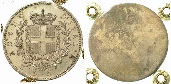 REGNO D'ITALIA. VITTORIO EMANUELE II DI SAVOIA, 1861-1878. Prova uniface del 5 Lire del Regno d'Italia.
