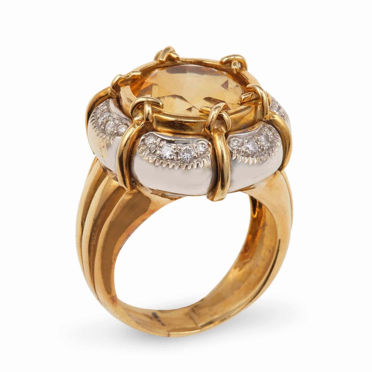 Anello Ocn Grande Quarzo Citrino e Diamanti