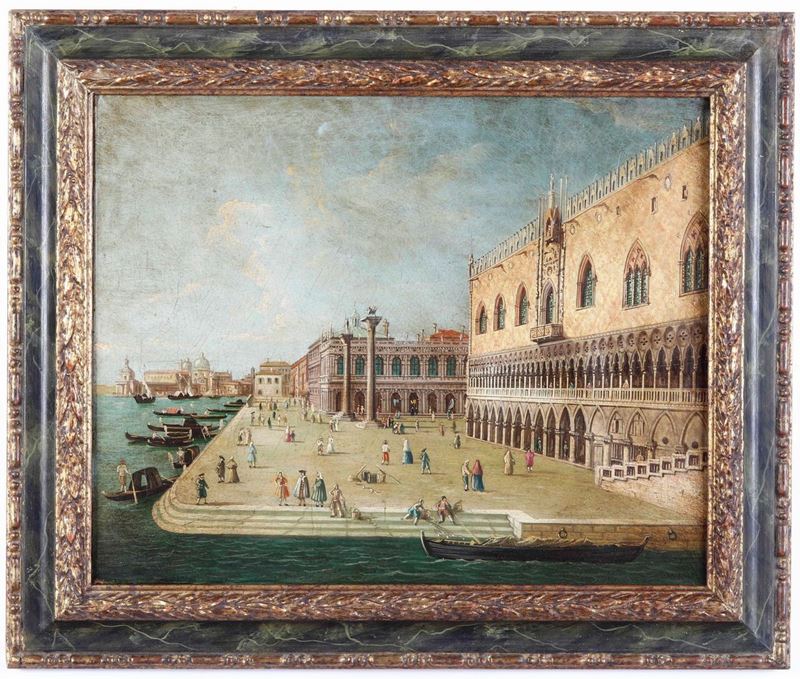 Scuola del XIX secolo Veduta di Palazzo Ducale a Venezia  - olio su tela - Asta Dipinti Antichi - Cambi Casa d'Aste