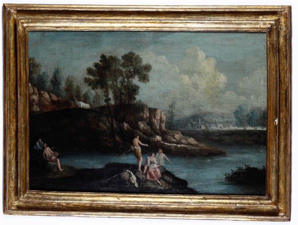 Scuola veneta del XVIII secolo Paesaggio con pescatori