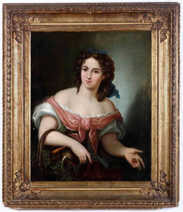 Scuola del XIX secolo Ritratto di giovane donna con cesto