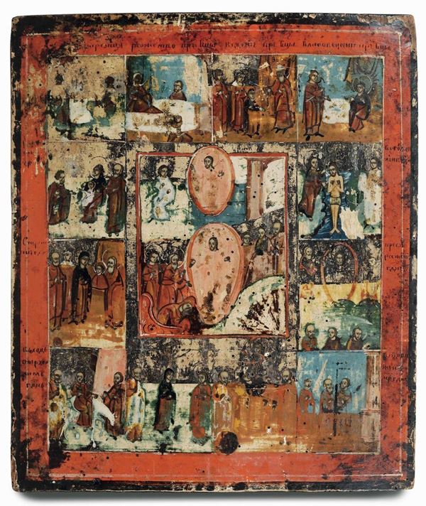 Scene della vita di Cristo. Icona ad olio su tavola. Scuola russa del XIX secolo