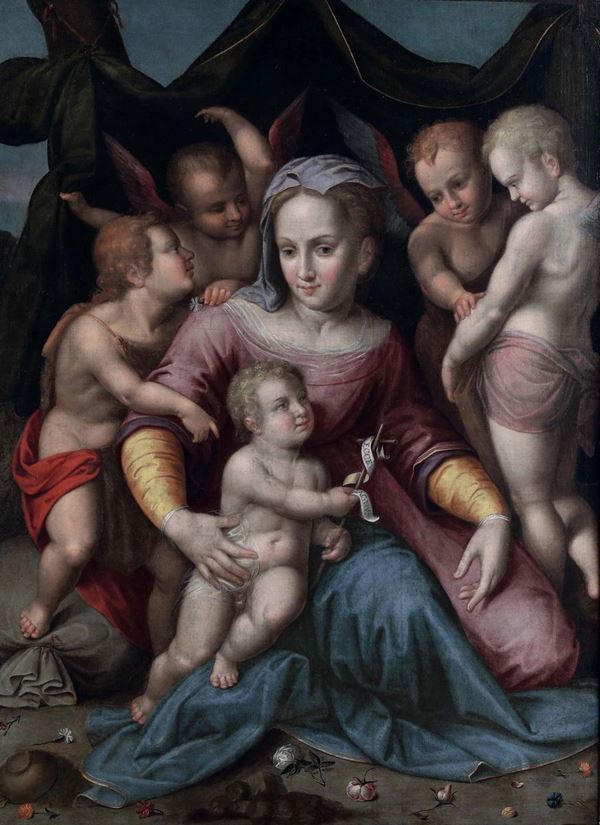 Madonna con Bambino, San Giovannino e cherubini