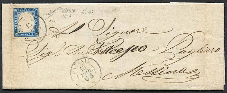 1863, Regno d’Italia, lettera da Catania per Messina del 13 febbraio.  - Auction Philately - Cambi Casa d'Aste