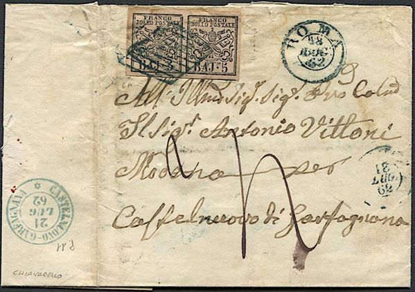 1862, Stato Pontificio, lettera da Roma per Castelnuovo Garfagnana del 18 luglio 1862.
