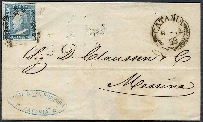 1859, Sicilia, lettera da Catania per Messina del 2 dicembre 1859.  - Auction Philately - Cambi Casa d'Aste