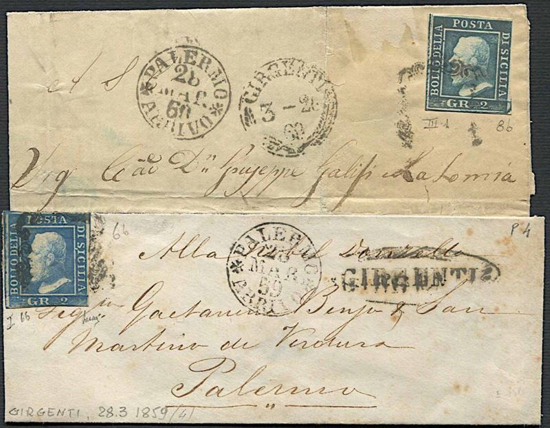 1859, Sicilia, due lettere da Girgenti.  - Auction Philately - Cambi Casa d'Aste