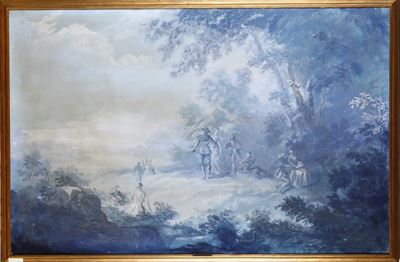 Scuola del XIX-XX Secolo Paesaggio con Scena Galante