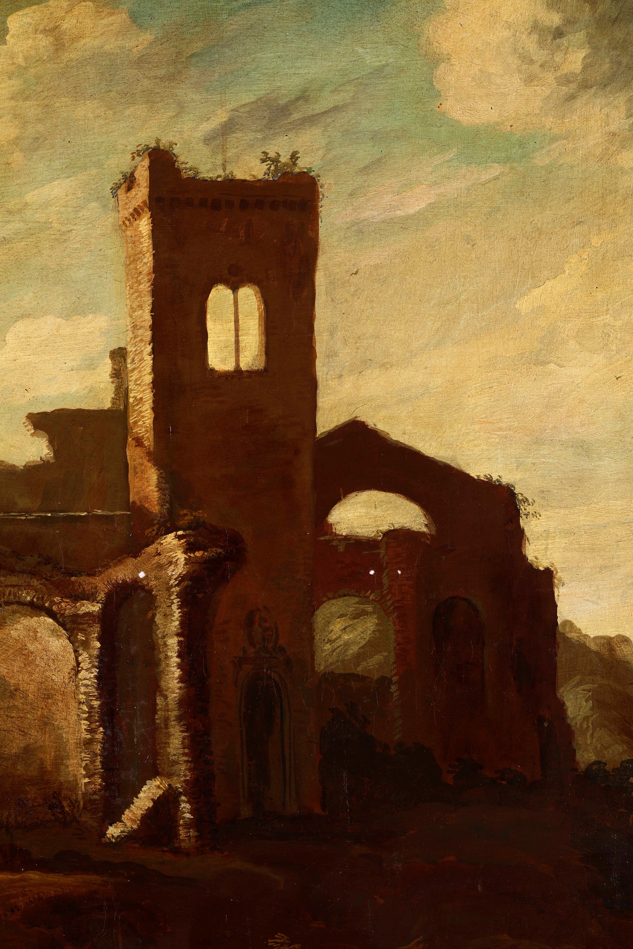 Antonio Travi Detto il Sestri - Paesaggio con Rovine e Contadini