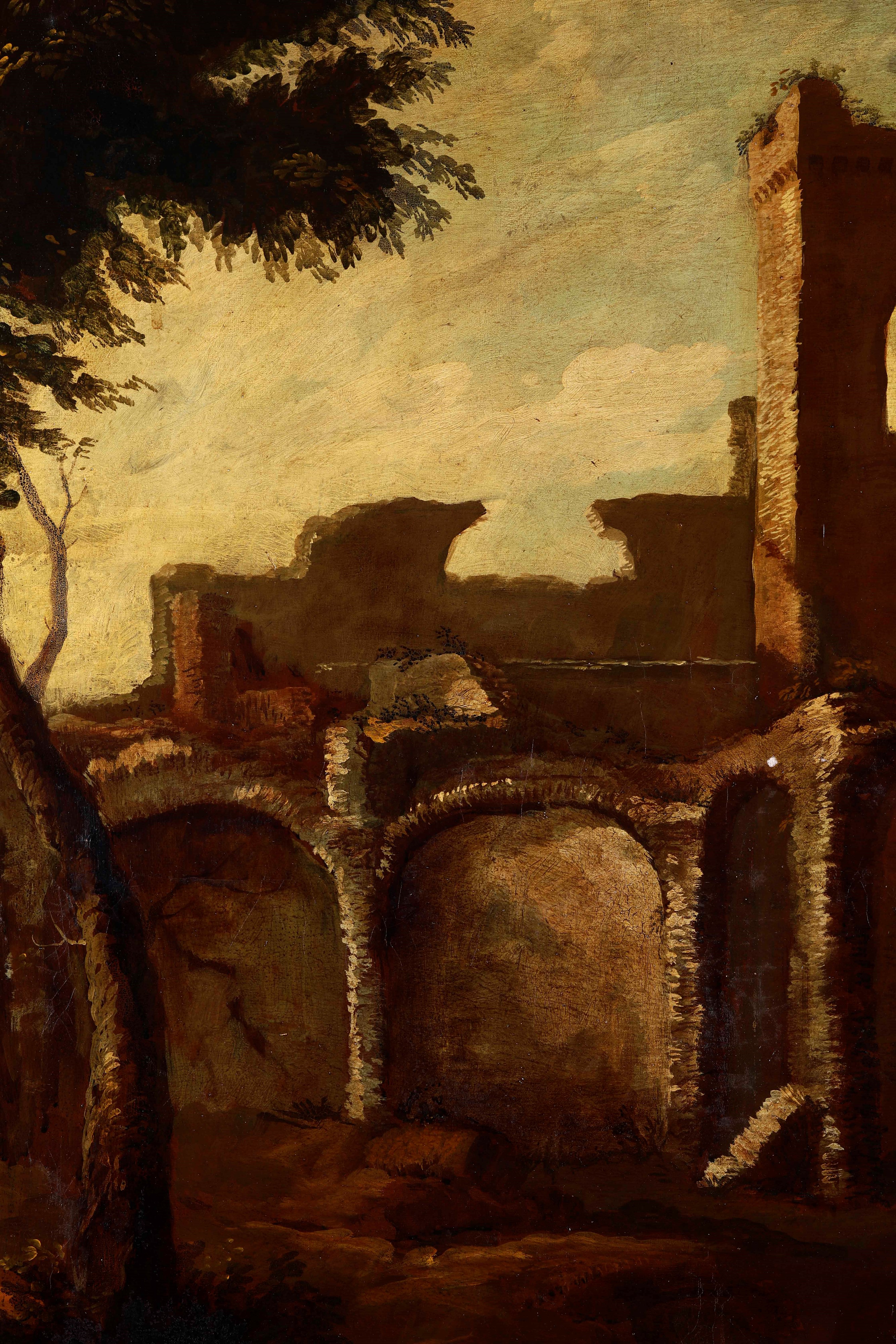 Antonio Travi Detto il Sestri - Paesaggio con Rovine e Contadini