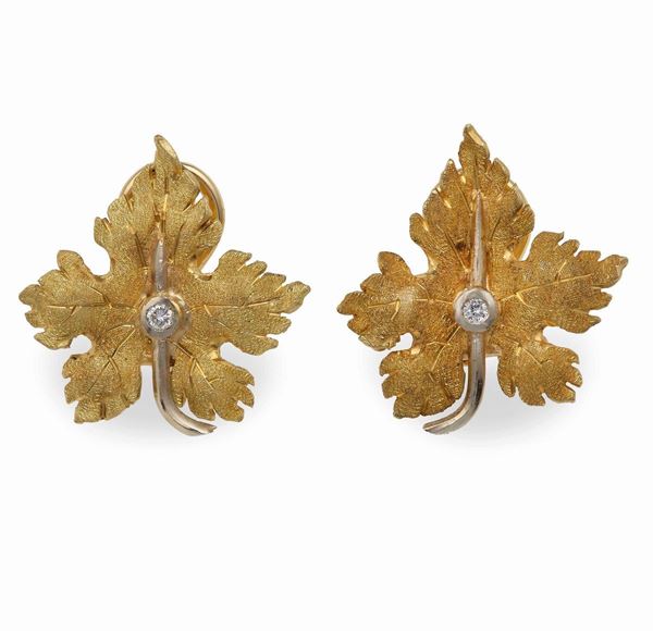 Pair of gold and diamond earrings. Signed M. Buccellati