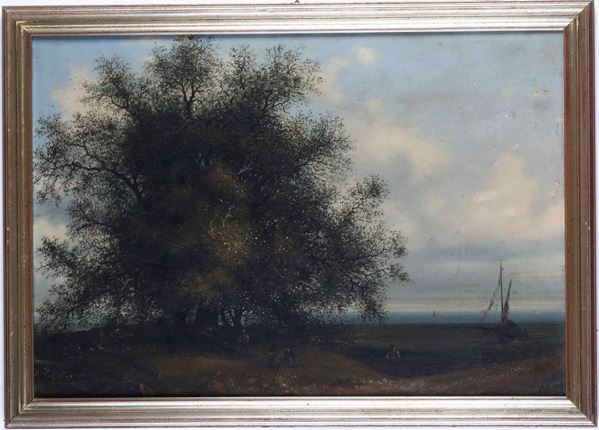 B.F. 1871 Paesaggio campestre con figure