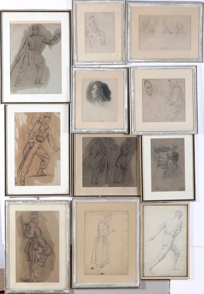 Lotto di 11 Disegni su Carta