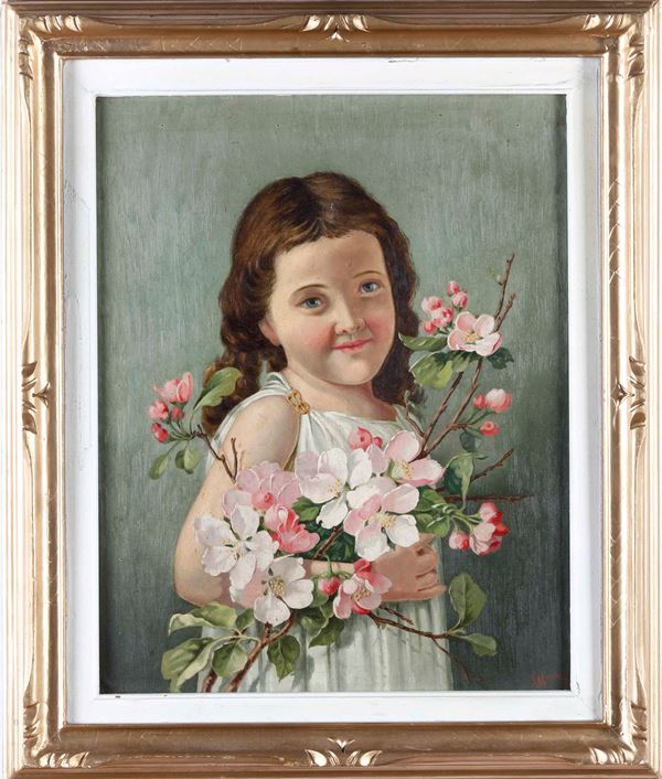Salvatore Marchesi - Salvatore Marchesi (1852-1926) Bambina con fiori di ciliegio
