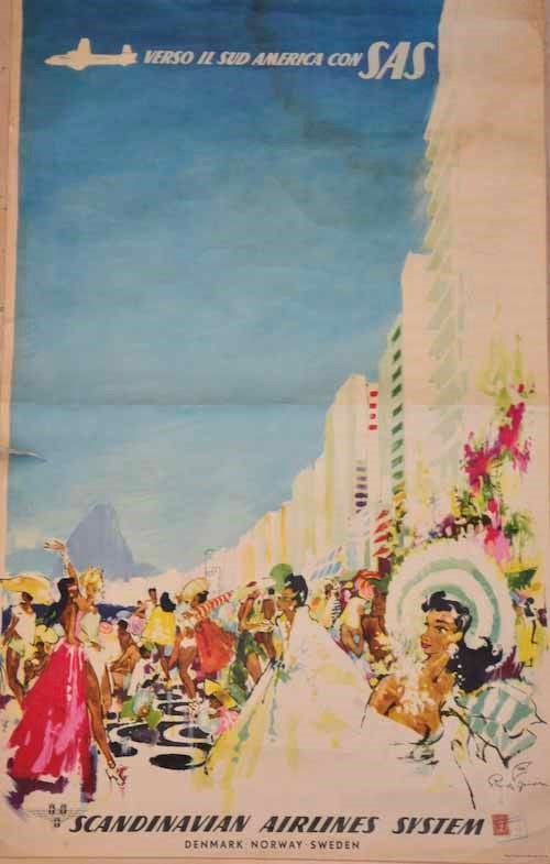 Otto Nielsen : Verso il Sud America con SAS - Scandinavian Airlines System  - Asta Manifesti d'Epoca - Cambi Casa d'Aste