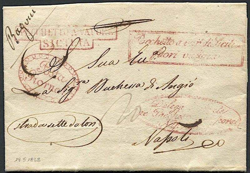 1838, Prefilatelia, Navigazione, lettera da Palermo per Napoli del 19 maggio 1838.  - Asta Filatelia e Storia Postale - Cambi Casa d'Aste