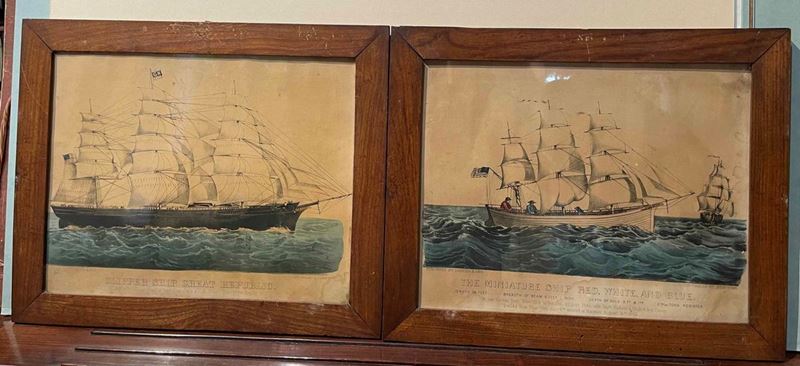 Currier & Ives, litografia colorata entro cornice Due velieri  - Auction Timed Auction | Antique Books, Prints, Engravings and Maps - Cambi Casa d'Aste