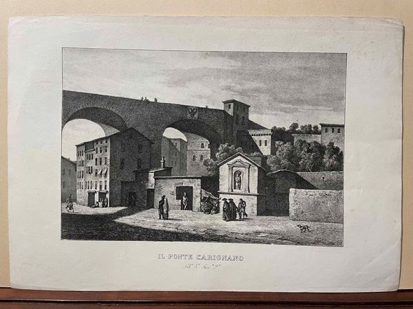 Anonimo del XIX secolo, litografia Ponte di Carignano