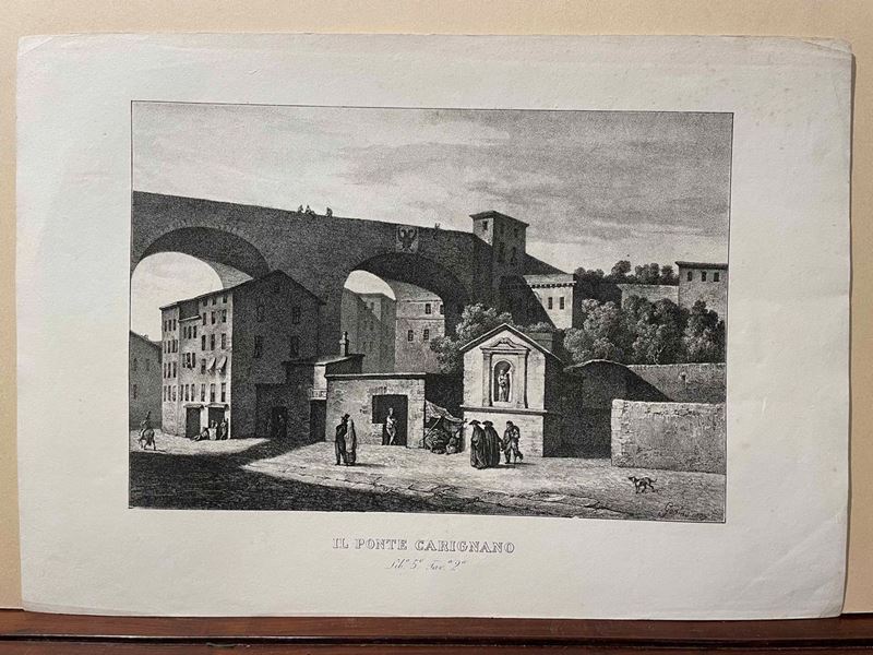 Anonimo del XIX secolo, litografia Ponte di Carignano  - Auction Timed Auction | Antique Books, Prints, Engravings and Maps - Cambi Casa d'Aste