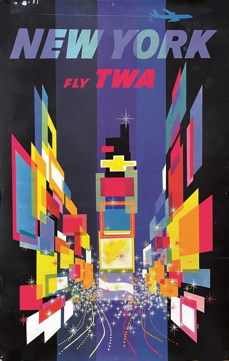 David Klein : New York Fly TWA  - Asta Manifesti d'Epoca - Cambi Casa d'Aste